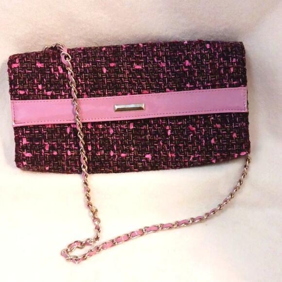 Crossbody Tweed Weave LAVENDER PINK Converible Clutch Purse Elegant Avante Garde - Picture 1 of 14